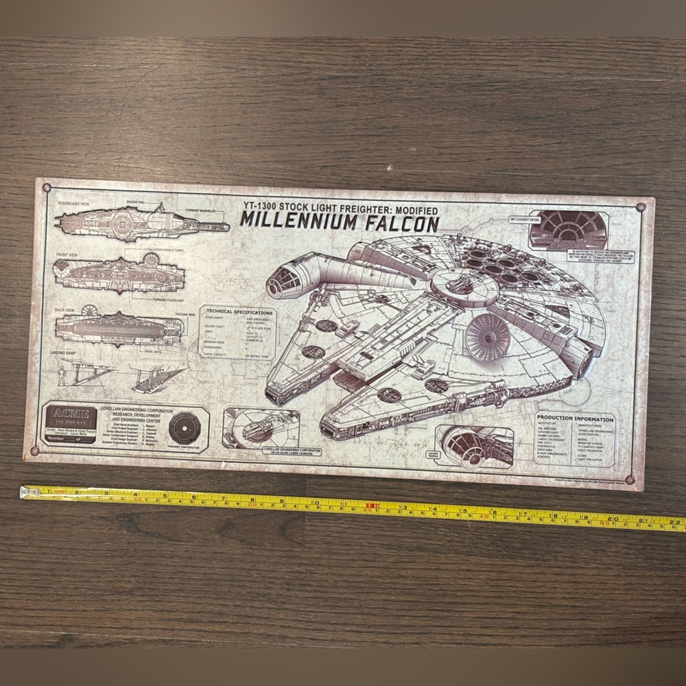 Star Wars Millennium Falcon Blueprint Metal Wall Decor, new